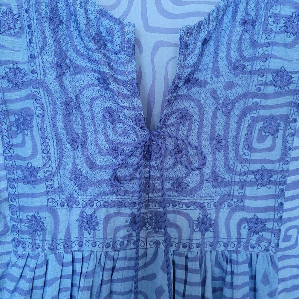 EUC Novica M Embroidered Tunic Dress Tassel Midi/Mini Boho Beachy Cruise Blue - Picture 6 of 16